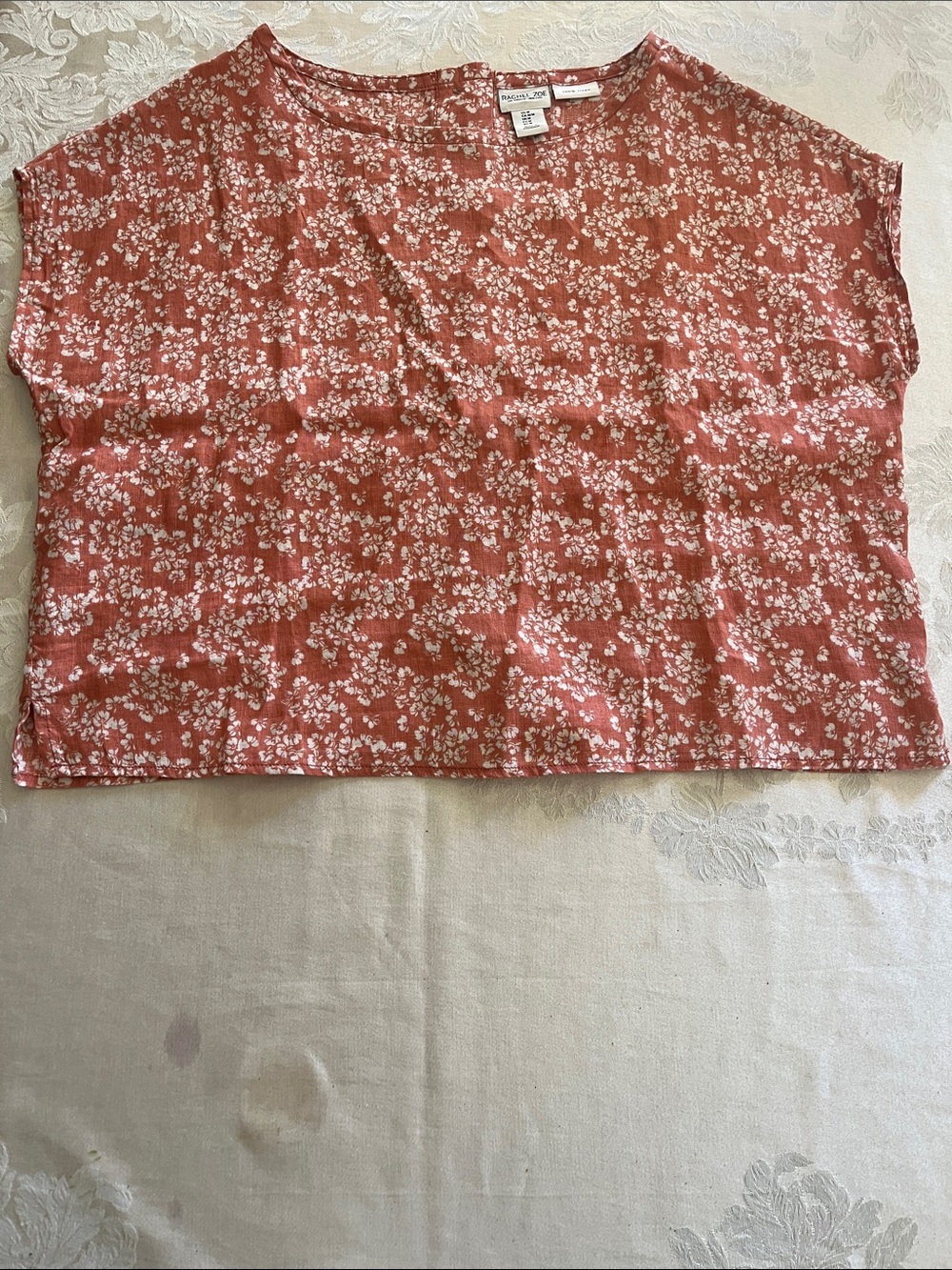 Rachel Zoe Linen Floral Crop Top in Dusty Coral and White